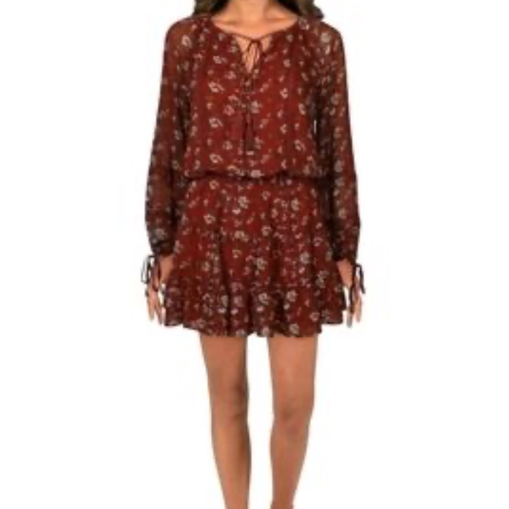 Lost + Wander Rust Floral Long-Sleeve Mini Dress Zimmerman style